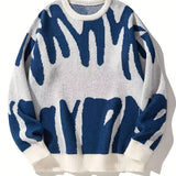 2025 kkboxly  Stylish Letter Knitted Sweater, Men's Casual Warm Slightly Stretch Street Style Round Neck Pullover Sweater For Fall Winter