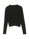 Solid Crew Neck Cable Knit Sweater, Casual Long Sleeve Pullover Sweater, Women's Clothing