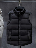 kkboxly  Men Trendy Sleeveless Down Thermal Hooded Vests Jackets Zipper Outdoor Winter Casual Waistcoat Windproof Jacket