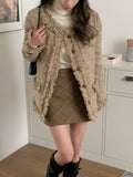 Raw Trim Button Front Coat, Chic Long Sleeve Pocket Coat For Fall & Winter, Women's Clothing
