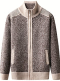 Men's Full Zip Up Casual Stand Collar Cardigan, Regular Fit Knitted Sweater Jacket Coat With Pockets For Winter Fall