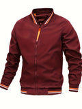 kkboxly  Men's Casual Stand Collar Baseball Jacket Coat Regular Fit College Hipster Windbreaker For Spring Autumn