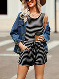 kkboxly  Drawstring Waist Romper Jumpsuit, Casual Sleeveless Romper Jumpsuit, Women's Clothing
