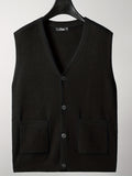 Loose Fit High Stretch Cardigan Vest, Men's Casual Vintage Style V Neck Button Up Cardigan Vest For Fall Winter