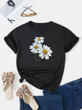 kkboxly  Cute Daisy Print T-Shirt, Short Sleeve Crew Neck Casual Top For All Season, Women's Clothing