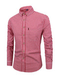 kkboxly  Men's Stylish Checkered Pattern Shirt, Casual Breathable Lapel Button Up Long Sleeve Shirt Top For City Walk Street Hanging Outdoor Activities