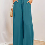 kkboxly  Drawstring Wide Leg Pants, Boho Pants For Spring & Summer, Women's Clothing