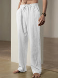kkboxly  Men's Stylish Loose Solid Pants With Pockets, Casual Breathable Drawstring Comfy Trousers For Spring Fall