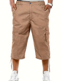 kkboxly  Men's Plain Zip Pocket Drawstring Hem Cargo Shorts For Spring And Summer