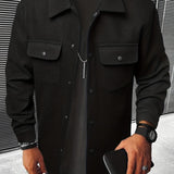 Men's Casual Single Breasted Coat, Chic Flap Pocket Jacket For Fall Winter