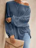 kkboxly  Women's Blouse Cut Out Contrast White Lace Sweatshirt
