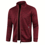kkboxly  Warm Stand Collar Jacket, Men's Casual Comfortable Zip Up Zipper Pockets Knitted Cardigan For Fall Winter