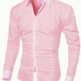 kkboxly  Men's Casual Button Up Contrast Color Long Sleeve Shirt, Men's Clothes For Spring Summer Autumn, Tops For Men