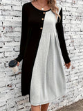 Color Block Simple Dress, Casual Crew Neck Long Sleeve Dress, Women's Clothing