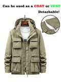 kkboxly  Men's Multi Pocket Detachable Windbreaker Jacket, Cargo Vest For Outdoor Fishing Climbing Photography, Multifunctional Wear-resistant Coat Vest