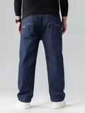 Men's Oversized Long Straight Stretchy Classic Solid Jeans For Spring/autumn, Men's Clothing, Plus Size