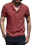 kkboxly  Solid Color Men's Casual Button Up Short Sleeve Lightweight Polo Shirt With Chest Pocket, Men's Polo For Summer