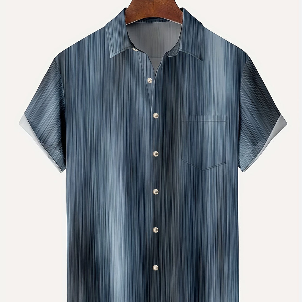 kkboxly  Vintage Gradient Stripe Button Down Shirt for Plus Size Men - Casual Hawaiian Summer Clothing with Chest Pocket