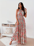 Kkboxly   Boho Paisley Print Halter Neck Dress, Boho Sleeveless Dress For Summer, Women's Clothing