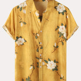 kkboxly  Men's Casual Slim Short Sleeve Shirts With Flower For Summer