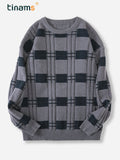 Preppy Stripes Pattern Knitted Sweater, Men's Loose Casual Warm Mid Stretch Crew Neck Pullover Sweater For Men Fall Winter