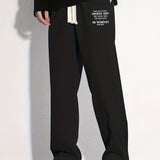 kkboxly  Stylish Letter Print Casual Cotton Loose Fit Drawstring Pants, Men's Pants For Spring Summer Outdoor