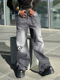kkboxly  Men's Casual Ripped Jeans, Chic Street Style Loose Fit Denim Pants