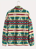 Ethnic Tribal Aztec Print Men's Versatile And Trendy Long Sleeve Fleece Jacket, Suitable For Outdoor Sports In Autumn And Winter