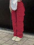 kkboxly  Plain High Rise Cargo Denim Pants, Loose Solid Color Retro Cargo Jeans, Street Casual Style, Women's Denim Jeans & Clothing
