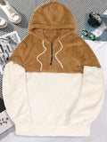 Cool Fluffy Thermal Hoodies For Men, Men's Casual Color Block Polar Fleece Pullover Hooded Sweatshirt With Kangaroo Pocket Streetwear For Winter Fall, As Gifts