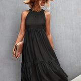 kkboxly  Ruffle Hem Halter Neck Dress, Casual Sleeveless Dress For Spring & Summer, Women's Clothing