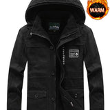 kkboxly  Men's Outdoor Hooded Windproof Jacket Plush Warm Comfortable Breathable Windbreaker Jacket For  Autumn And Winter