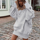 realaiot  Solid Drawstring Hoodie, Casual Long Sleeve Drop Shoulder Hoodie, Women's Clothing