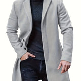kkboxly Plus Size Men's Solid Midi Jacket For Fall Winter, Men's Clothing