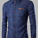 kkboxly  Casual Denim Button Up Shirt, Men's Clothes For Spring And Fall