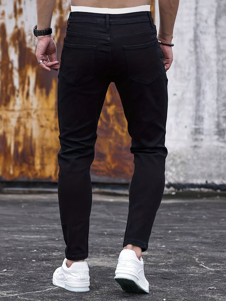 kkboxly  Chic Slim Fit Jeans, Men's Casual Street Style Medium Stretch Denim Pants