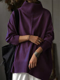 Solid Turtleneck Pullover Sweater, Casual Long Sleeve Drop Shoulder Sweater, Women's Clothing