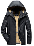 kkboxly Men's Trendy Fleece Hooded Jacket, Active Stand Collar Zip Up Hooded Coat For Fall Winter Outdoor