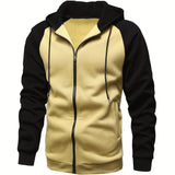 kkboxly  Plus Size Men's Casual Hooded Cardigan Sweatshirt, Loose Zipper Contrast Tracksuit, Oversized Men's Outerwear Coat, Tops, Clothing Best Sellers