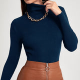 Turtleneck Rib Knit Sweater, Sexy Solid Slim Long Sleeve Sweawter, Women's Clothing