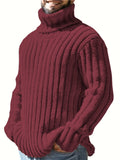 kkboxly  Fashionable Men's Solid Turtleneck Knit Sweater Plus Size Male's Pullover Sweater For Autumn And Winter, Leisurewear For Big And Tall Guys