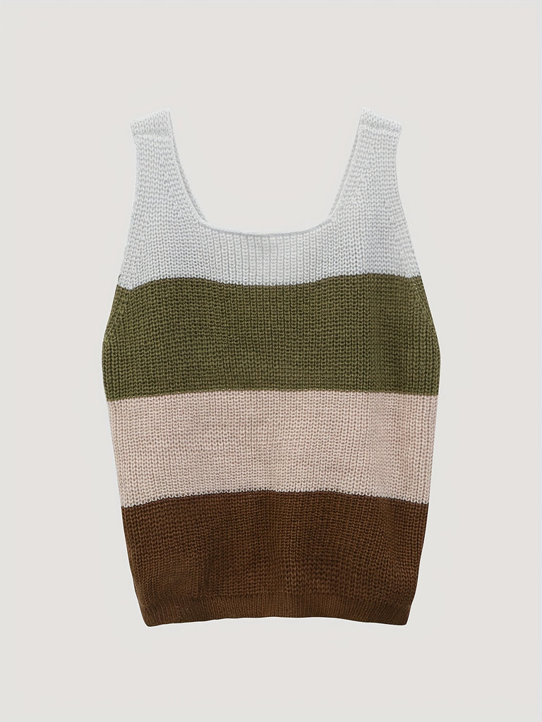 Knitted Tank Top, Color Block Sleeveless Casual Knitted Top, Women's Clothing