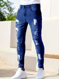 Ripped Skinny Jeans, Men's Casual Street Style High Stretch Denim Pants With Pockets