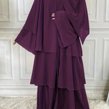 kkboxly  Layered Open Front Abaya, Long Sleeve Dress With Belted , Without Hijab, Women's Clothing