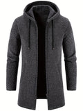 kkboxly  Warm Fleece Hooded Knitting Cardigan, Men's Casual Stretch Zip Up Overcoat For Fall Winter