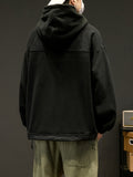 kkboxly  Men's Trendy Fleece Hoodie, Casual Slightly Stretch Breathable Button Up Loose Hooded Sweatshirt For Outdoor