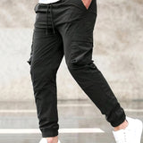 kkboxly kkboxly  Men's Drawstring Cargo Pants, Flap Pocket Loose Trendy Jogger Pants, Mens Pants
