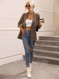 kkboxly  Plaid Double Breasted Lapel Neck Coat, Elegant Long Sleeve Long Length Coat For Fall & Spring, Women's Clothing