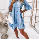 kkboxly  A-Line Midi Denim Dress, Ruffled Hem Denim Skirt, Casual Loose Dress