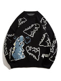 kkboxly  Cute Cartoon Dinosaur Pattern Knitted Sweater, Men's Casual Warm Slightly Stretch Round Neck Pullover Sweater For Fall Winter
